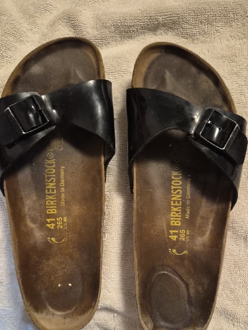 BIRKENSTOCK, Madrid style.  Size 10m ladies. Black patent . Used